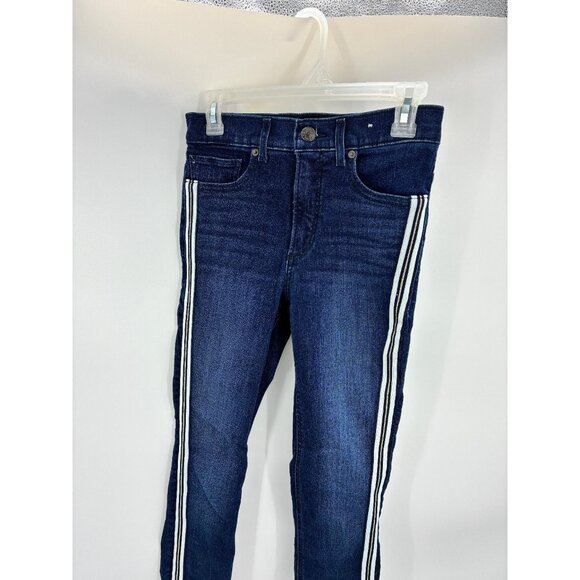Express Women’s Size 2 High Rise Ankle Skinny Jeans Dark Wash Side Stripe Denim - Picture 2 of 7